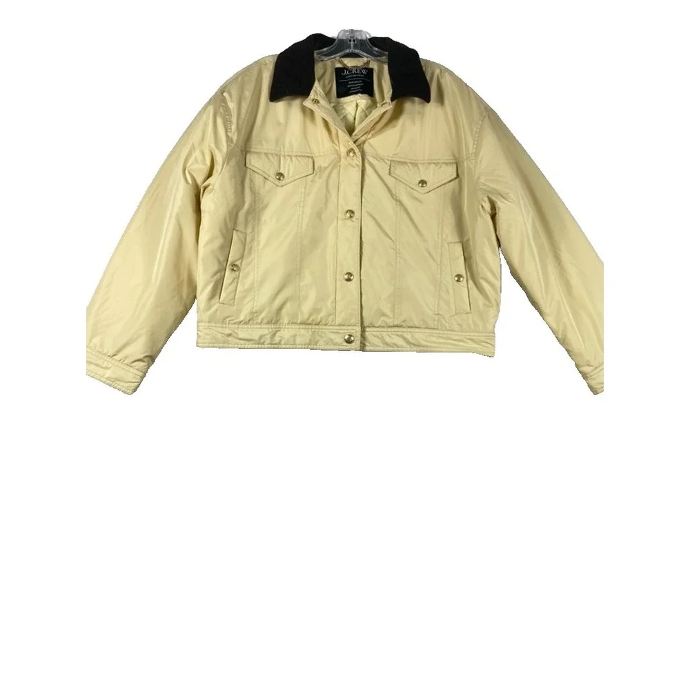 J.Crew Puffer Trucker Jacket Barn Coat L/XL Cropped Preppy CHECK SIZE
